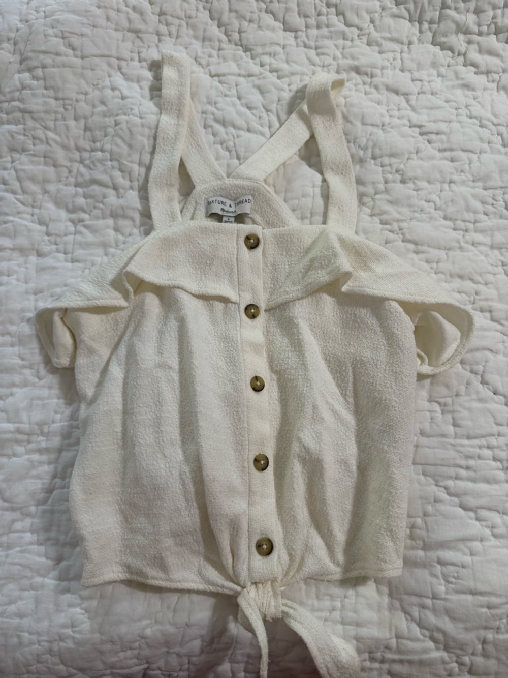 Madewell Cream Button-Front Tie-Hem Tank Top
